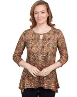 Ruby Rd® Keyhole Medallion Paisley Border Jersey Top thumbnail number 1