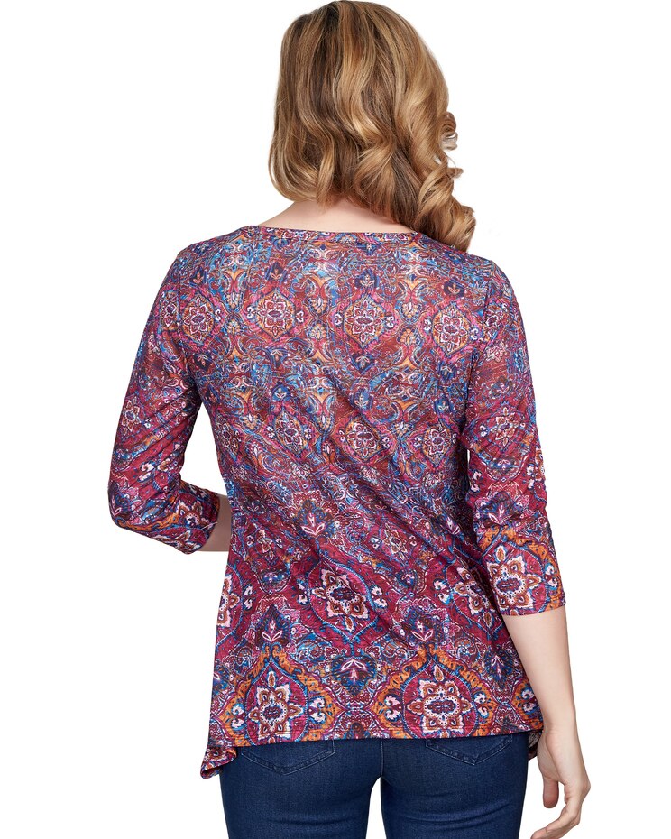Ruby Rd® Keyhole Medallion Paisley Border Jersey Top image number 2