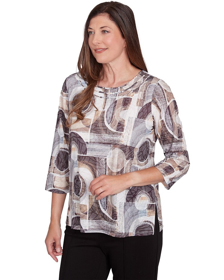 Alfred Dunner® Romancing The Stone Geometric Patch Print Tee image number 3