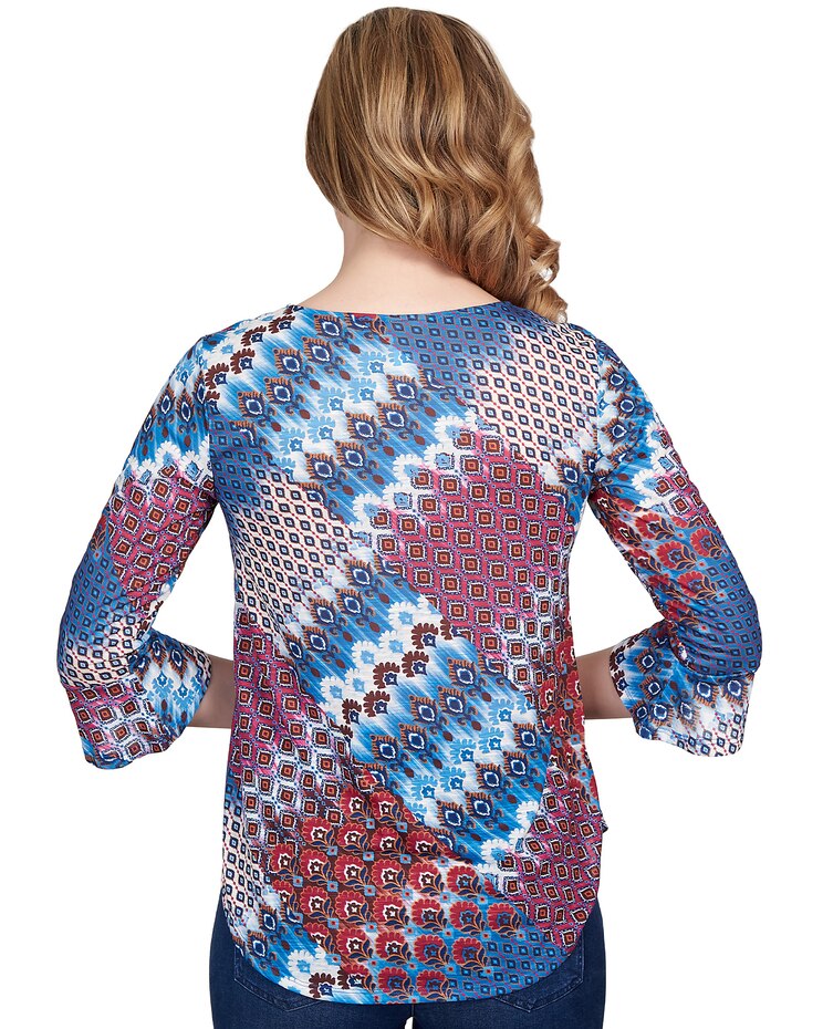 Ruby Rd® Mixed Bohemian Patched Geo Bell Sleeve Top image number 2