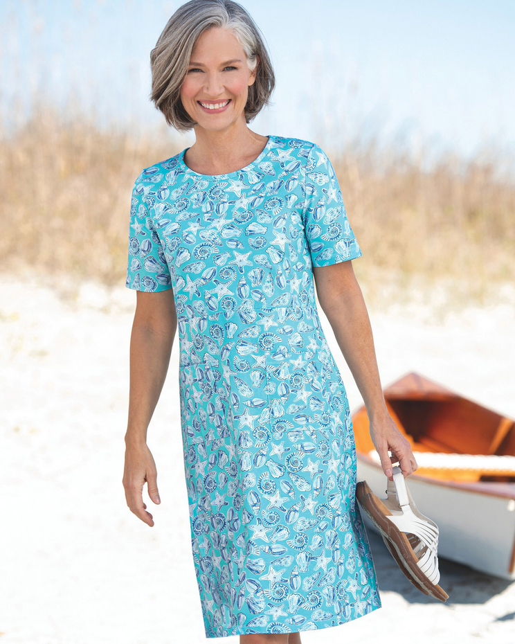 Seashell-Print Boardwalk Knit Short-Sleeve Dress image number 1