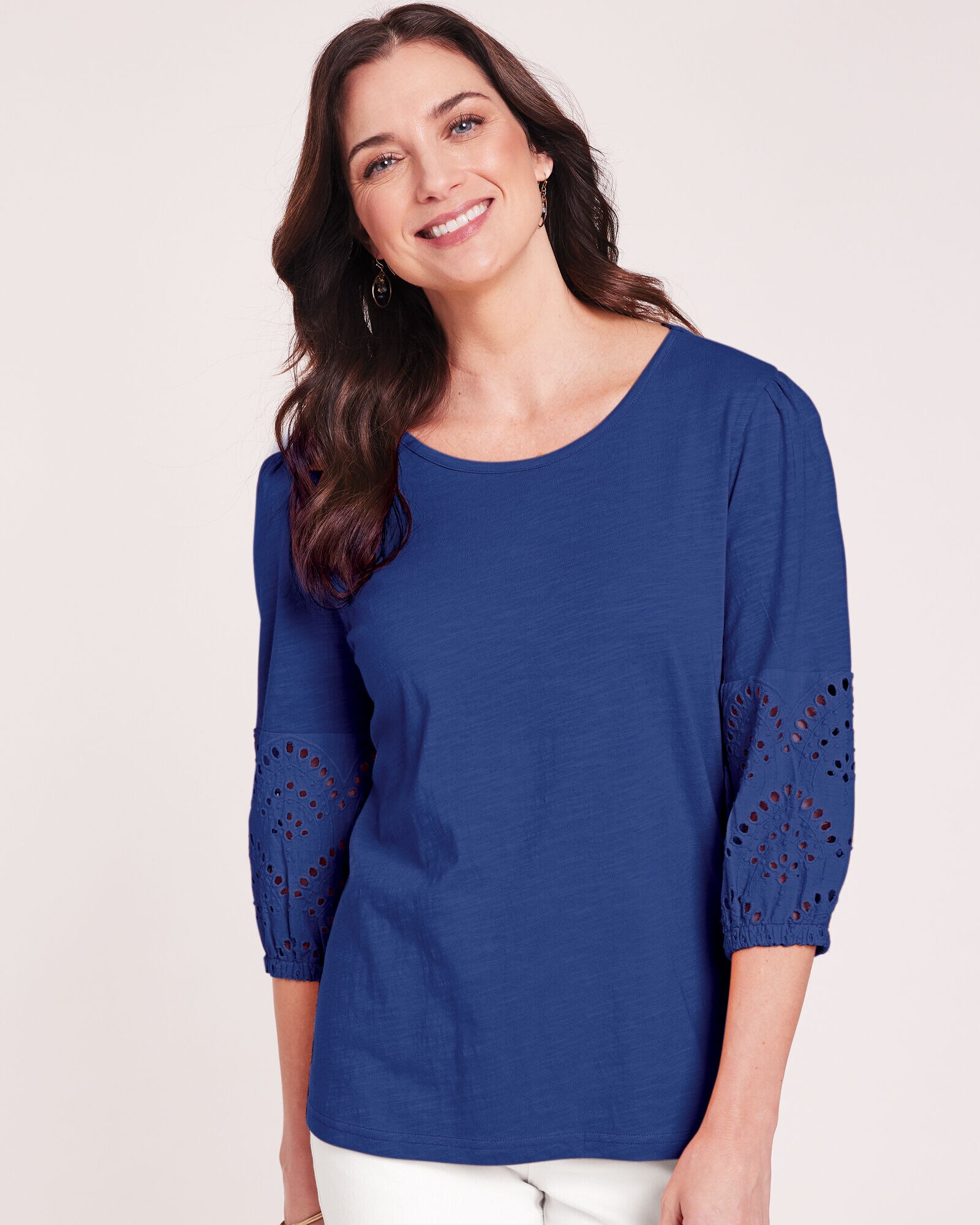 Eyelet Textured Slub Knit Top
