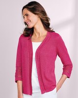 Linen/Cotton Crochet-Trim Cardigan  thumbnail number 1