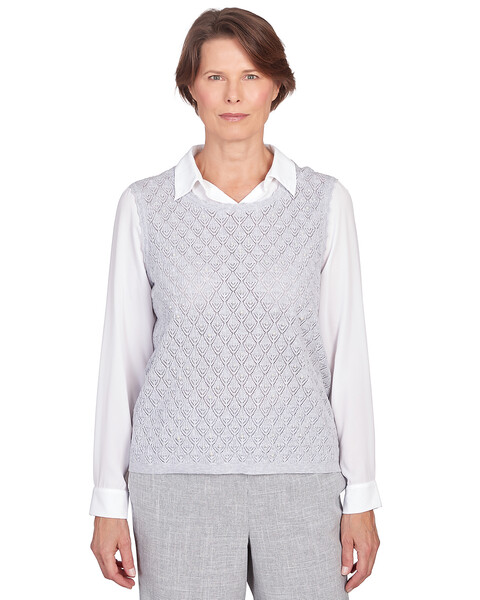 Alfred Dunner® Isn't It Romantic Collar Layered Pearl Trim Sweater