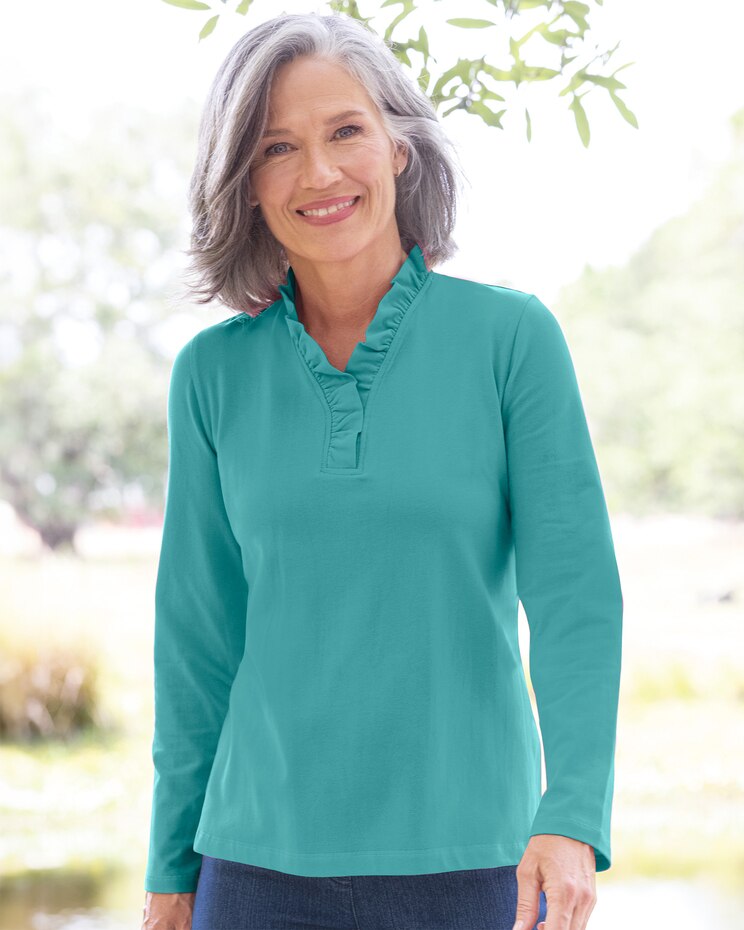 Prima™ Cotton Long-Sleeve Ruffle-Neck Tee image number 1