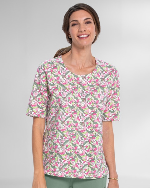 Prima™ Cotton Abstract Floral Elbow-Sleeve Tee