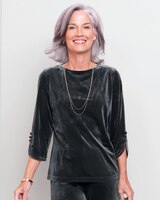 Stretch Velvet Bateau-Neck Top thumbnail number 1