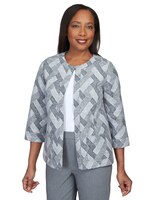Alfred Dunner® Point Of View Geo Texture Crew Neck Jacket thumbnail number 3