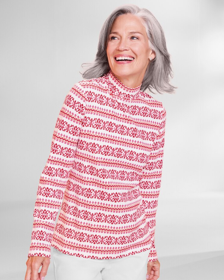 Essential Cotton Fair Isle Stripe Mockneck image number 1