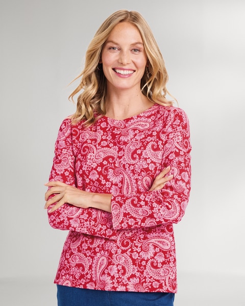 Essential Cotton Paisley Long-Sleeve Tee