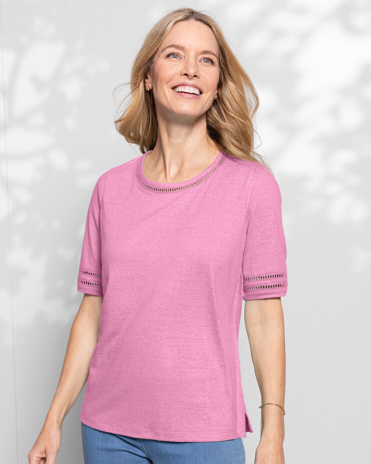 Linen-Blend Elbow-Sleeve Tee image number 1