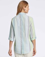 Therese Thin Varigated Seersucker Stripe 3/4 Sleeve Popover Shirt thumbnail number 2