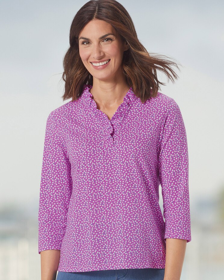 Petal-Print Ruffle-Neck Tee image number 1