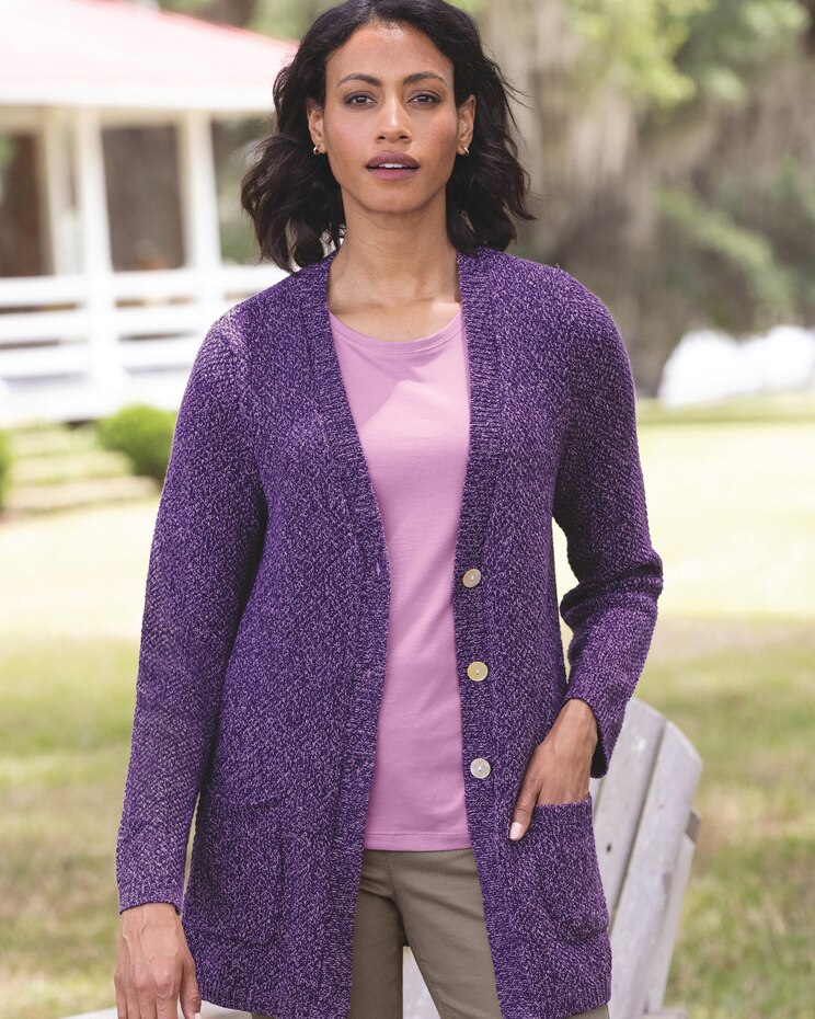 Cotton Seedstitch V-Neck Cardigan image number 1