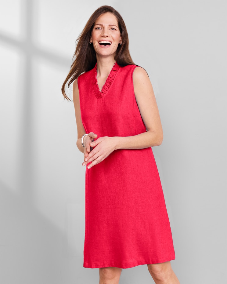Linen-Blend Ruffle-Neck Dress image number 2