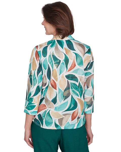 Alfred Dunner® Emerald Isle Abstract Leaf Top with Bell Sleeves