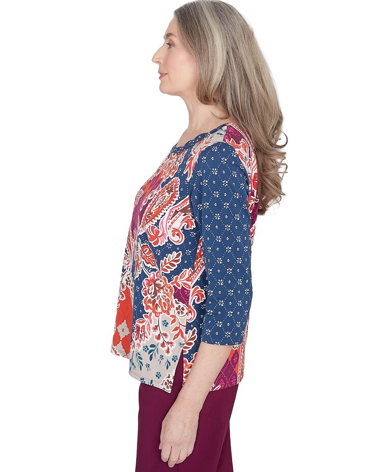 Alfred Dunner® Classics Paisley Patchwork Knotted Crew Neck Top image number 4