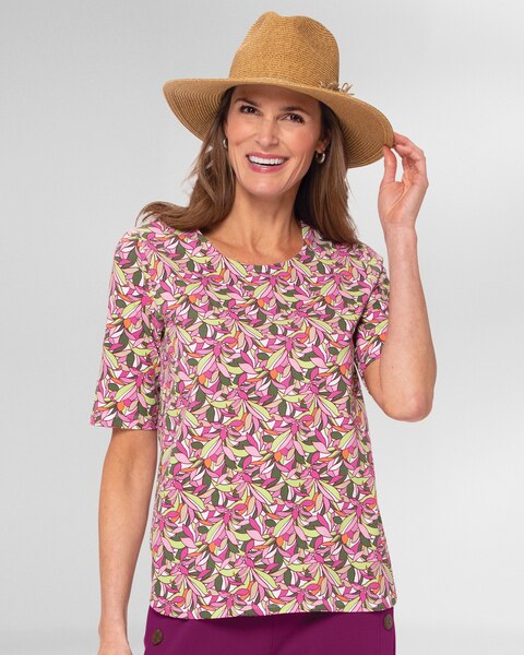 Prima™ Cotton Abstract Floral Elbow-Sleeve Tee