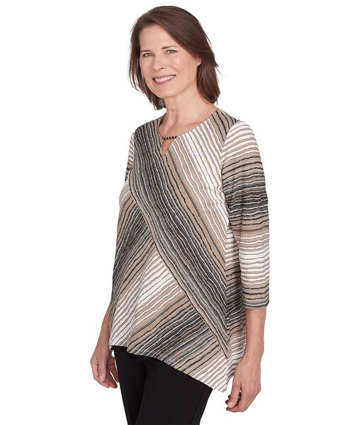 Alfred Dunner® Romancing The Stone Neutral Spliced Textured Stripe Tee