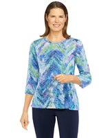 Alfred Dunner® Moody Blues Ikat Chevron 3/4 Sleeve Top thumbnail number 1