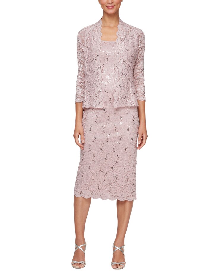 S.L. Fashions Two Piece T-Length Sequined Lace Jacket Dress image number 1