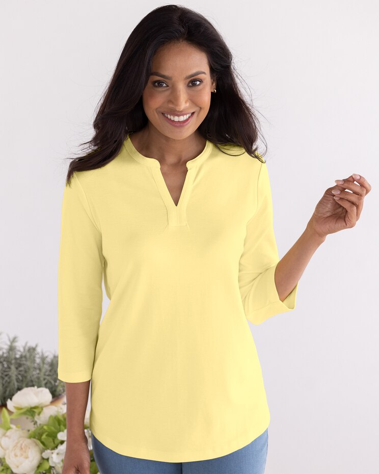 Essential Cotton Split-Neck Three-Quarter Sleeve Tunic image number 1