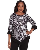 Alfred Dunner® Runway Ready Floral Geometric Top with a Contrast Trim with a Detachable Necklace thumbnail number 1