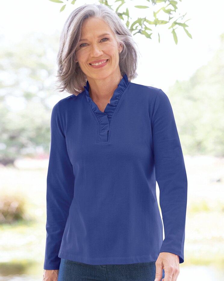 Prima™ Cotton Solid Ruffle-Neck Tee image number 1