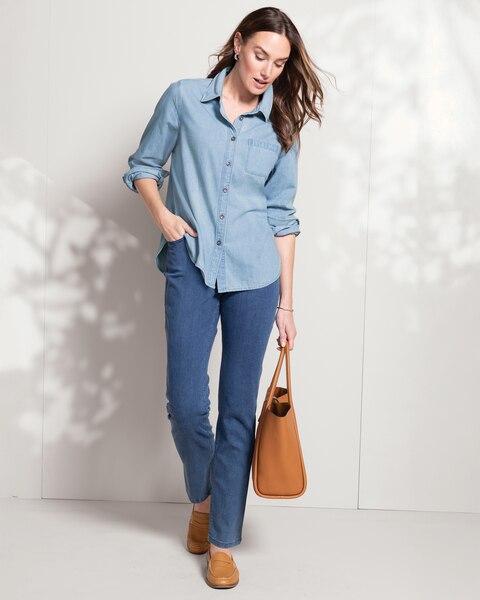 Classic Denim Shirt & DreamFlex Comfort-Waist Classic Straight Leg