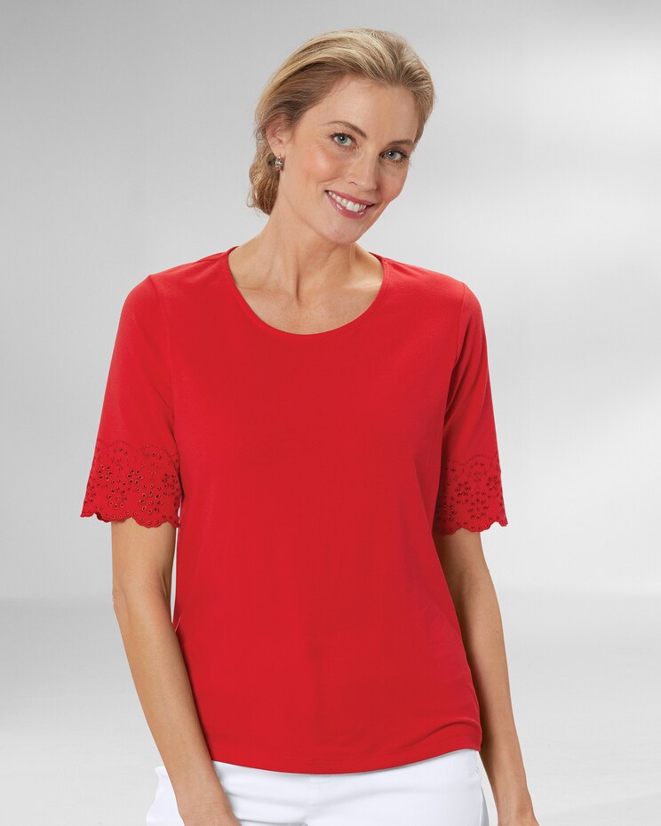 Prima™ Cotton Eyelet Elbow-Sleeve Tee image number 1