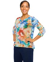 Alfred Dunner® Moody Blues Moody Watercolor Floral V-Neck Top thumbnail number 3