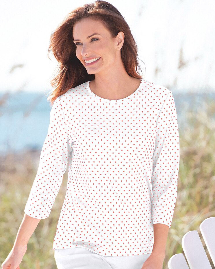 Dot-Print Three-Quarter-Sleeve Tee image number 1