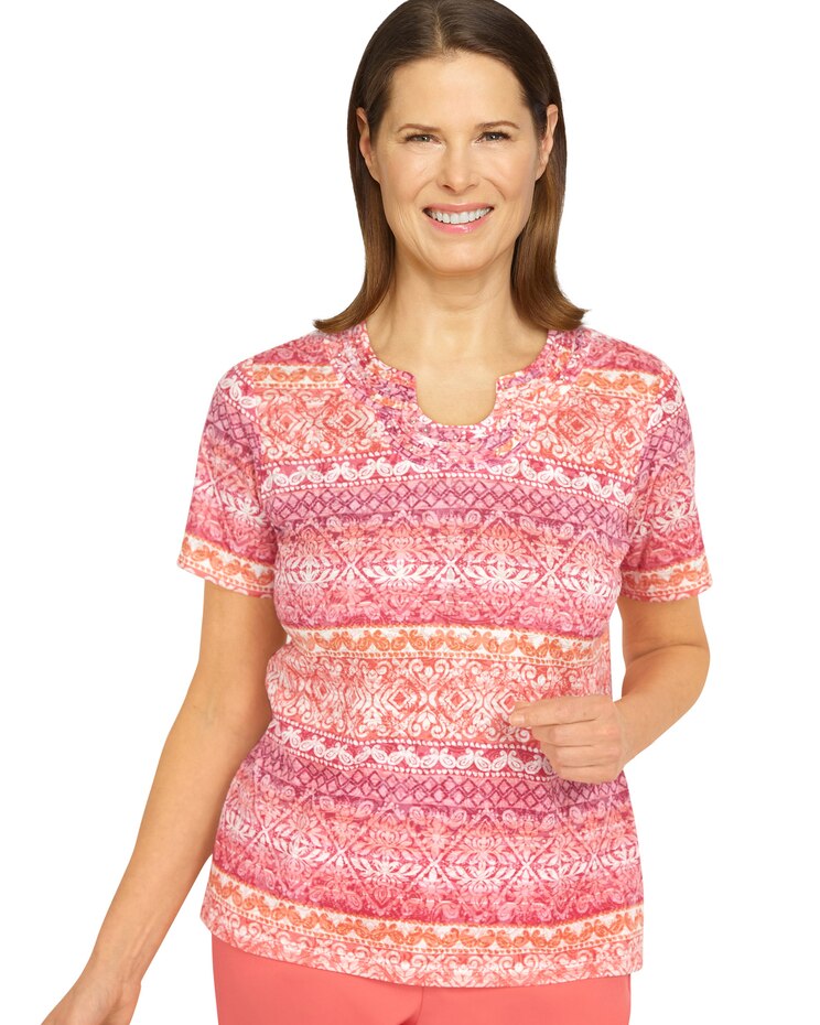 Alfred Dunner® Hot Flash Woodblock Stripe Top image number 1