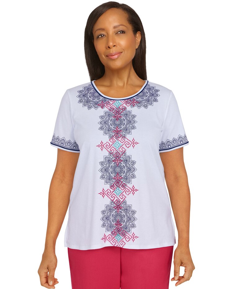 Alfred Dunner Happy Hour Medallion Center Embroidery Top image number 1
