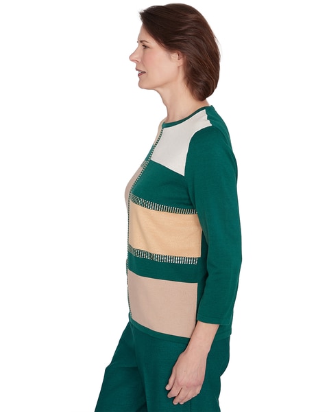 Alfred Dunner® Emerald Isle Color blocking Gold Trim Sweater