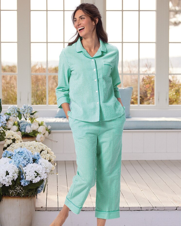 Cotton Seersucker Capri Pajamas image number 1