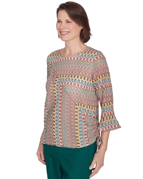 Alfred Dunner® Emerald Isle Spliced Texture Top With a Drawstring Hemline