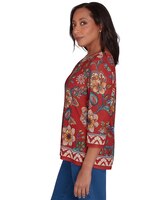 Alfred Dunner® Harvest Moon Floral Border Mesh Split Neck Top thumbnail number 2