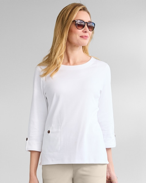 Essential Cotton Sedona Solid Roll-Sleeve Tee 