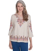 Alfred Dunner® Harvest Moon Medallion Embroidered Flutter Sleeve Top thumbnail number 1