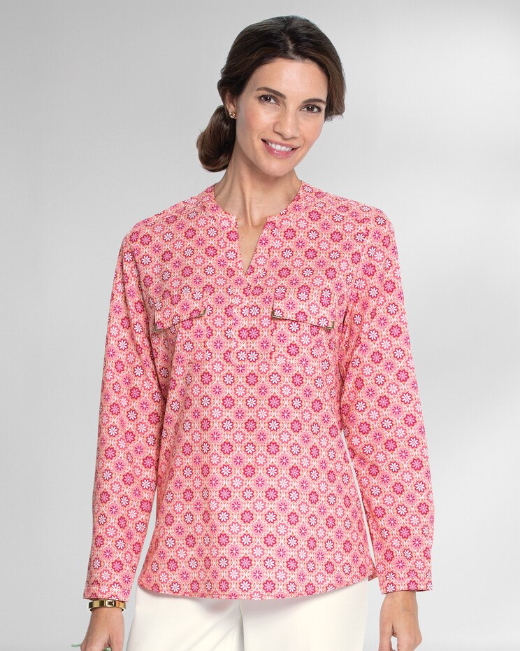 Silky Print Long-Sleeve Utility Blouse image number 1