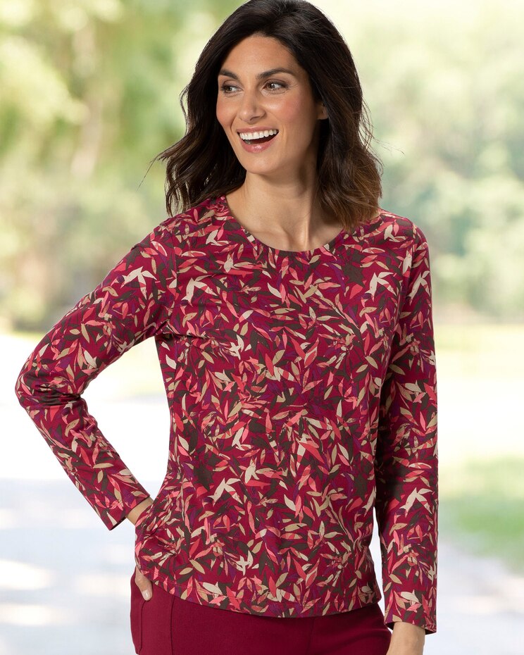 Layered Leaves Print Cotton Tee image number 1