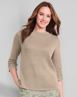 Linen/Cotton Crochet-Trim Pullover  thumbnail number 2