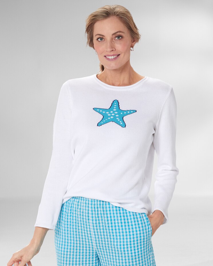 Seaside Charm Cotton Jacquard Sweater image number 3