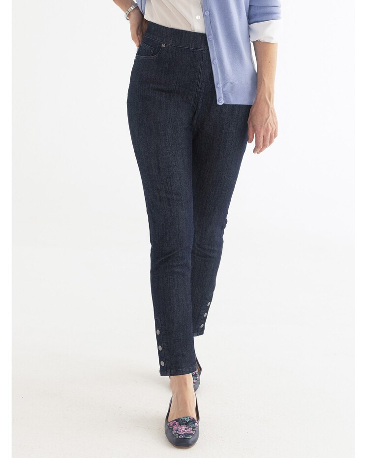 Liberty Knit Denim Slim Pull-On Snap-Hem Ankle Jeans image number 1