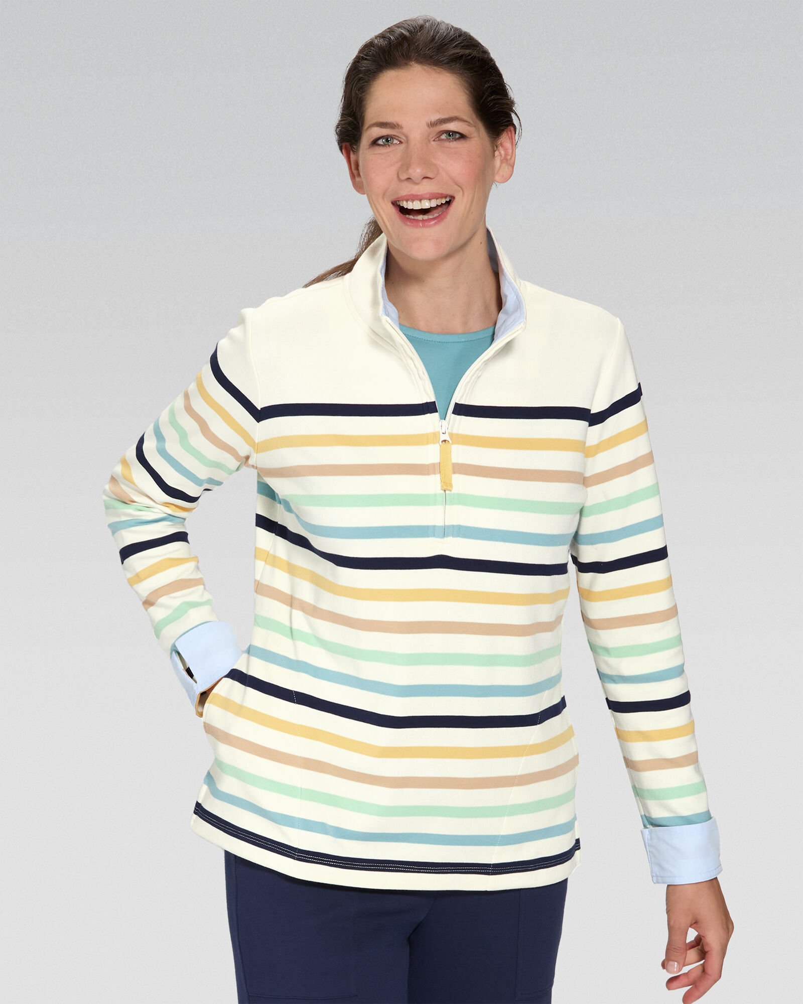 Everyday Knit Striped Quarter Zip Top Appleseed s
