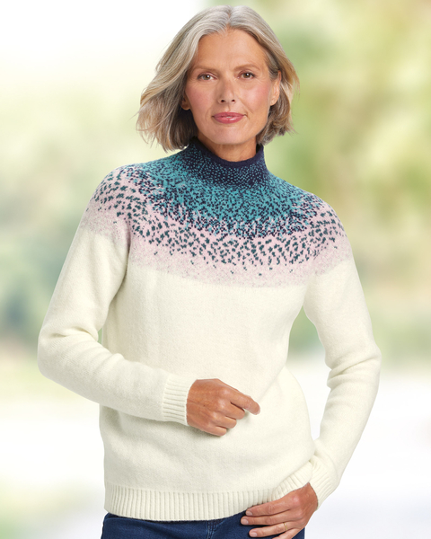 Ombre-Yoke Mockneck Sweater