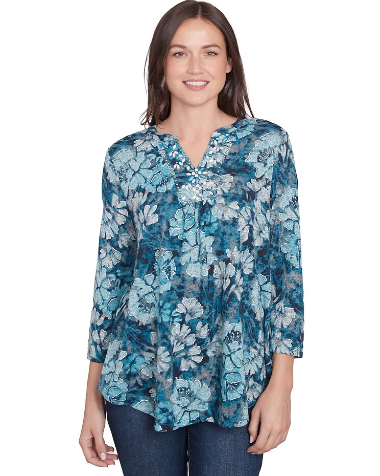 Ruby Rd® Wintery Glow Knit Embellished Winter Top image number 1