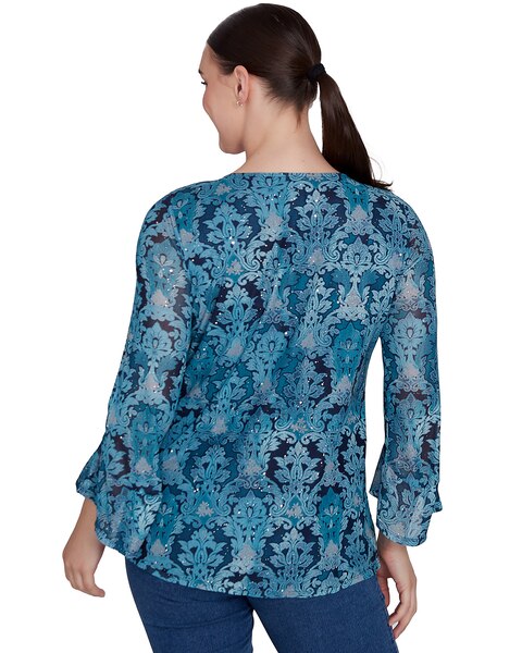 Ruby Rd® Wintery Glow Knit Damask Mesh Top