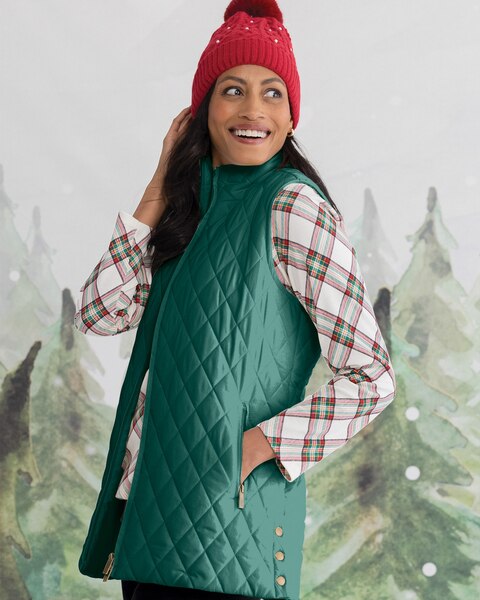 Long Quilted Zip-Front Vest